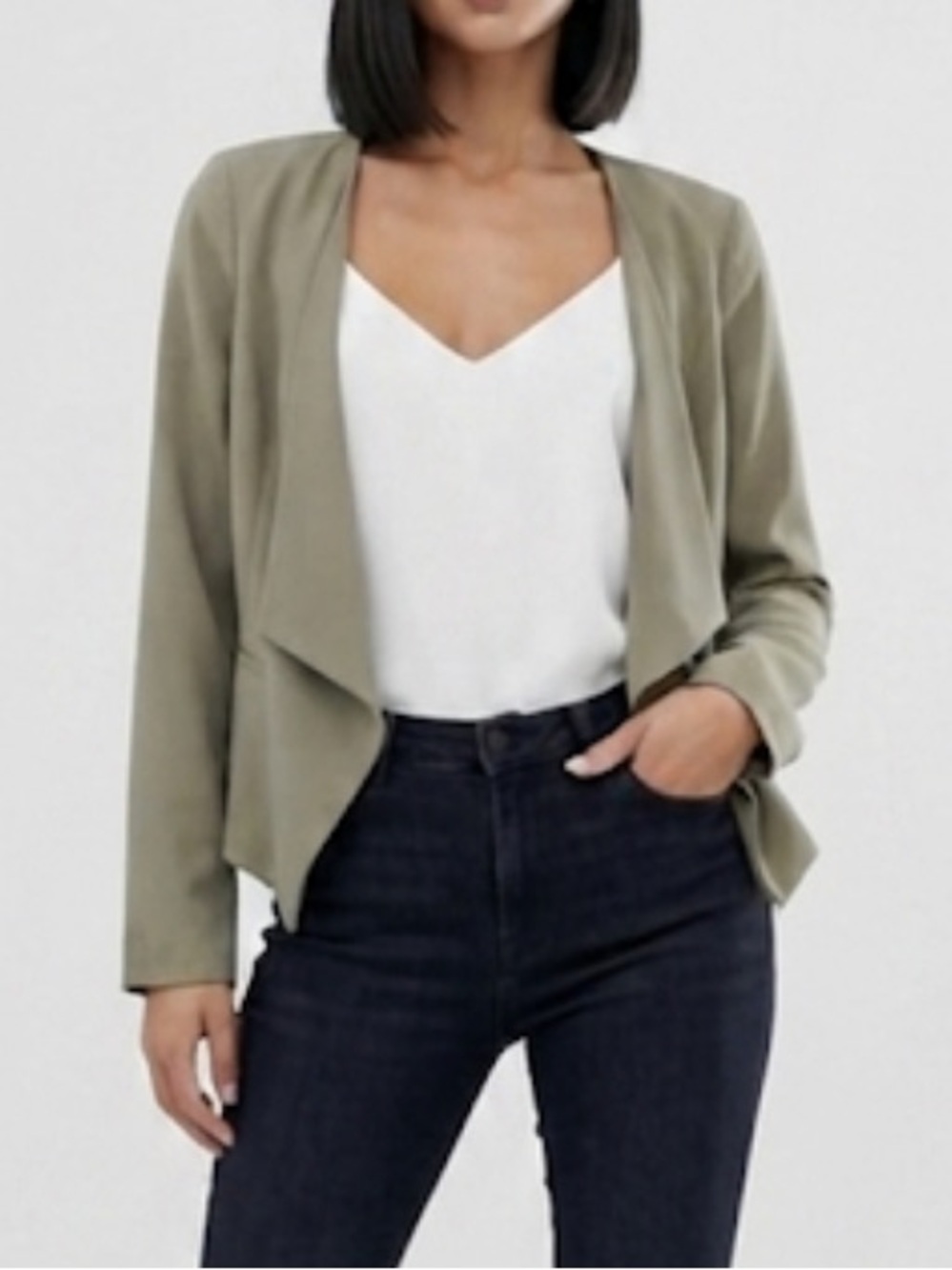 ASOS | MISS SELFRIDGE Olive Green Drape Blazer Open Front Size 6